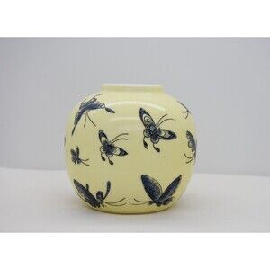 Vintage Otagirl 1995 Yellow Vase with Blue Butterflies